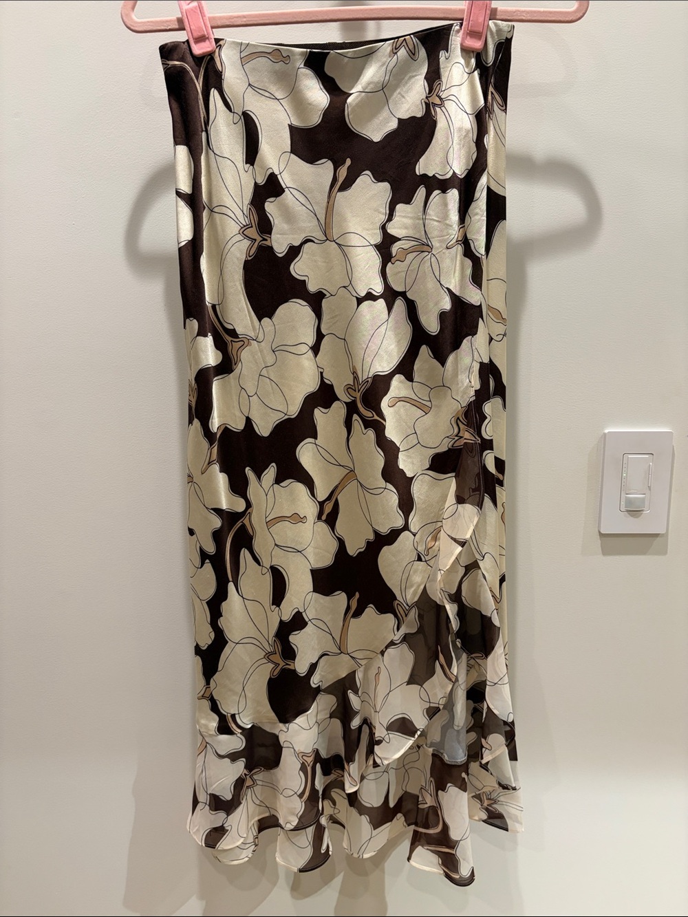 Rails Cream and Brown Floral Satin Maxi Skirt